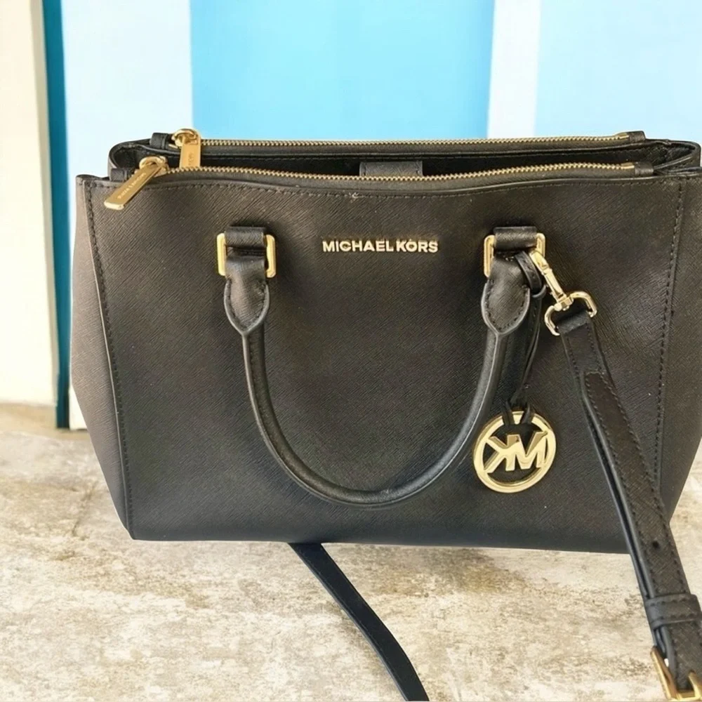 Michael Kors Sheila Large Satchel with Gold Color Accent